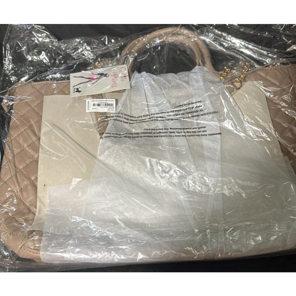Gilda Paris Lrg Quilted Tote Travel Bag W/Luggage Handle Slot•NWT•Taupe•MSRP$199